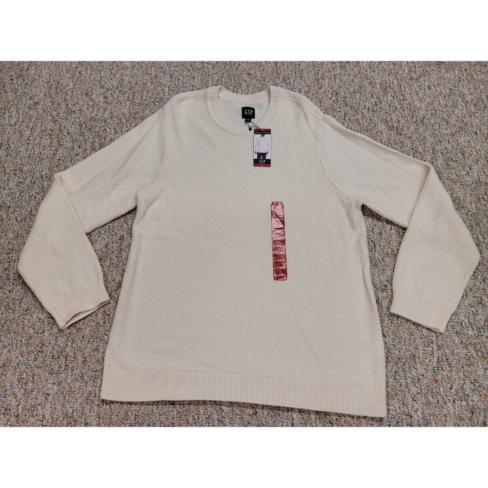 Gap Seed Stitch Sweater Mens XL Off White Casual Pullover Outdoors NWT‎